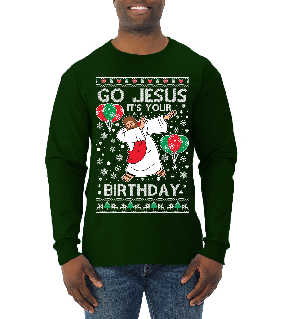 Go Jesus It's Your Birthday Ugly Christmas Sweater Mens Long Sleeve Shirt