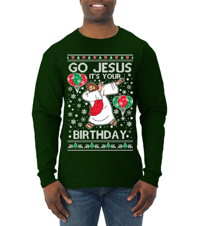 Go Jesus It's Your Birthday Ugly Christmas Sweater Mens Long Sleeve Shirt