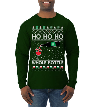 Ho Ho Ho Whole Bottle Wine Spirits Ugly Christmas Sweater Mens Long Sleeve Shirt