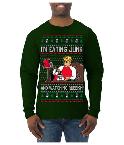 I'm Eating Junk and Watching Rubbish 90s Movie Ice Cream Ugly Christmas Sweater Mens Long Sleeve Shirt
