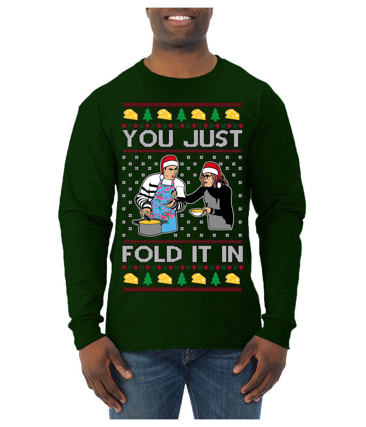 You Just Fold It In Funny Enchilada Moira David TV Sitcom Ugly Christmas Sweater Mens Long Sleeve Shirt