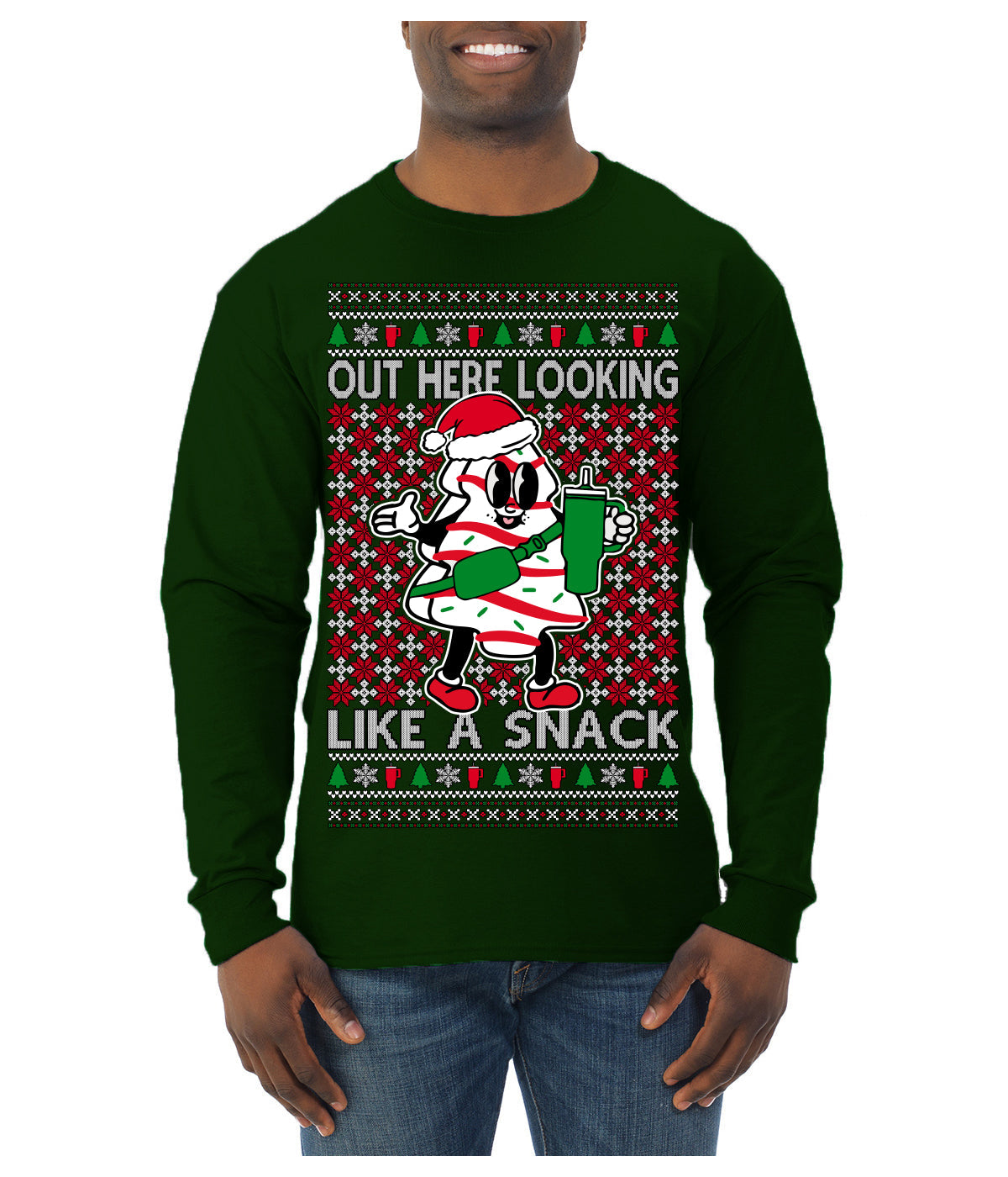 Out Here Looking Like a Snack Funny Cute Christmas Cookie Ugly Christmas Sweater Mens Long Sleeve Shirt