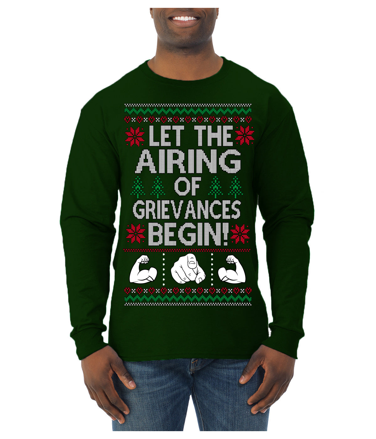 Let the Airing of Grievances Begin Funny TV Sitcom Festivus Ugly Christmas Sweater Mens Long Sleeve Shirt