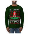 Best Christmas By Par Funny Santa Golfing Pun Sports Golf Ugly Christmas Sweater Mens Long Sleeve Shirt
