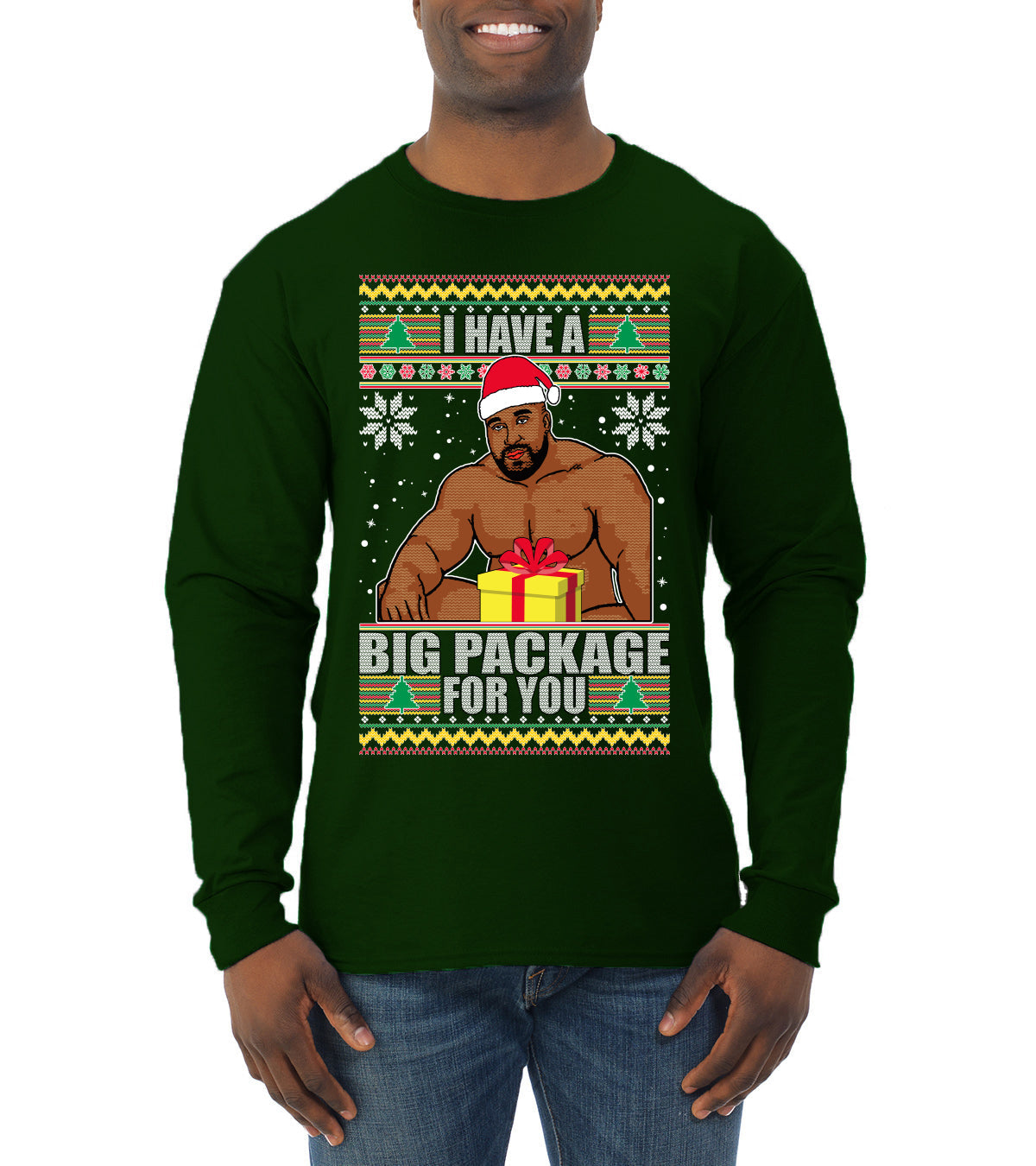I Have A Big Package Meme Barry Wood Ugly Christmas Sweater Mens Long Sleeve Shirt