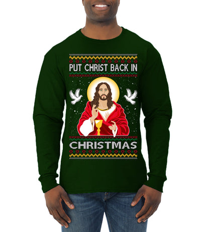 Put Christ Back In Christmas Ugly Christmas Sweater Mens Long Sleeve Shirt