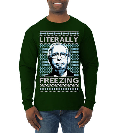 Literally Freezing McConnell Senator  Ugly Christmas Sweater Mens Long Sleeve Shirt