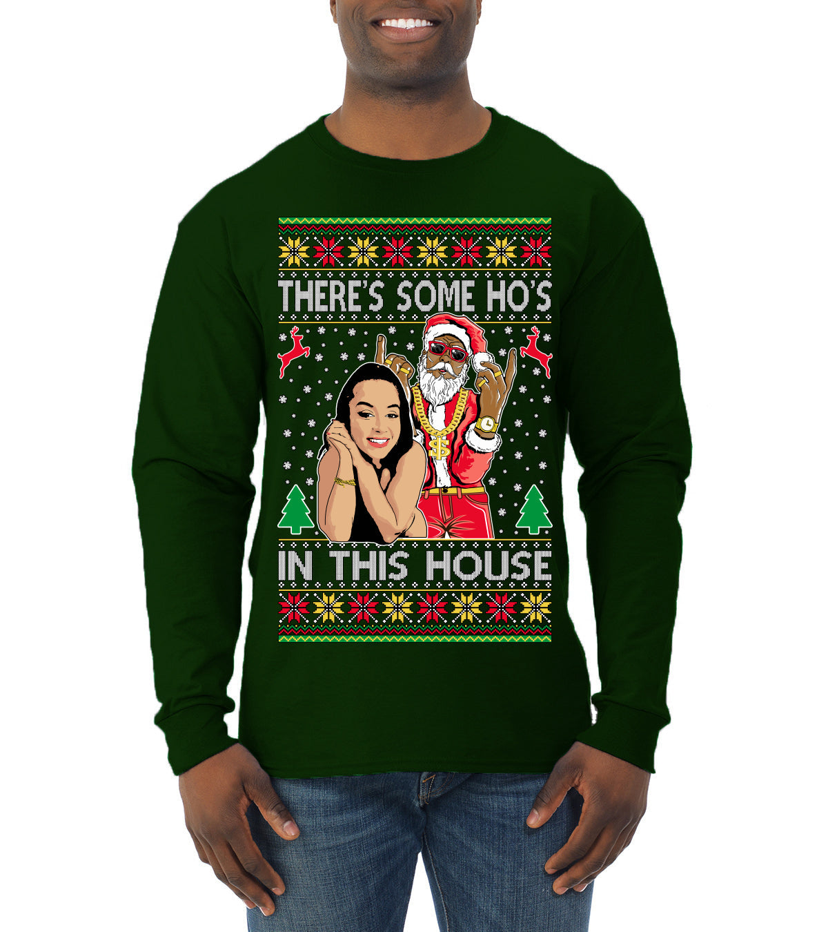 Santa the Plug Hos In This House  Ugly Christmas Sweater Mens Long Sleeve Shirt
