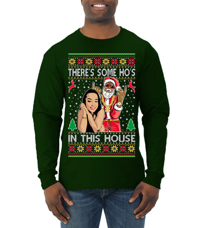 Santa the Plug Hos In This House  Ugly Christmas Sweater Mens Long Sleeve Shirt