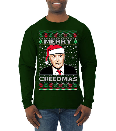 Merry Creedmas Office Humor TV  Ugly Christmas Sweater Mens Long Sleeve Shirt