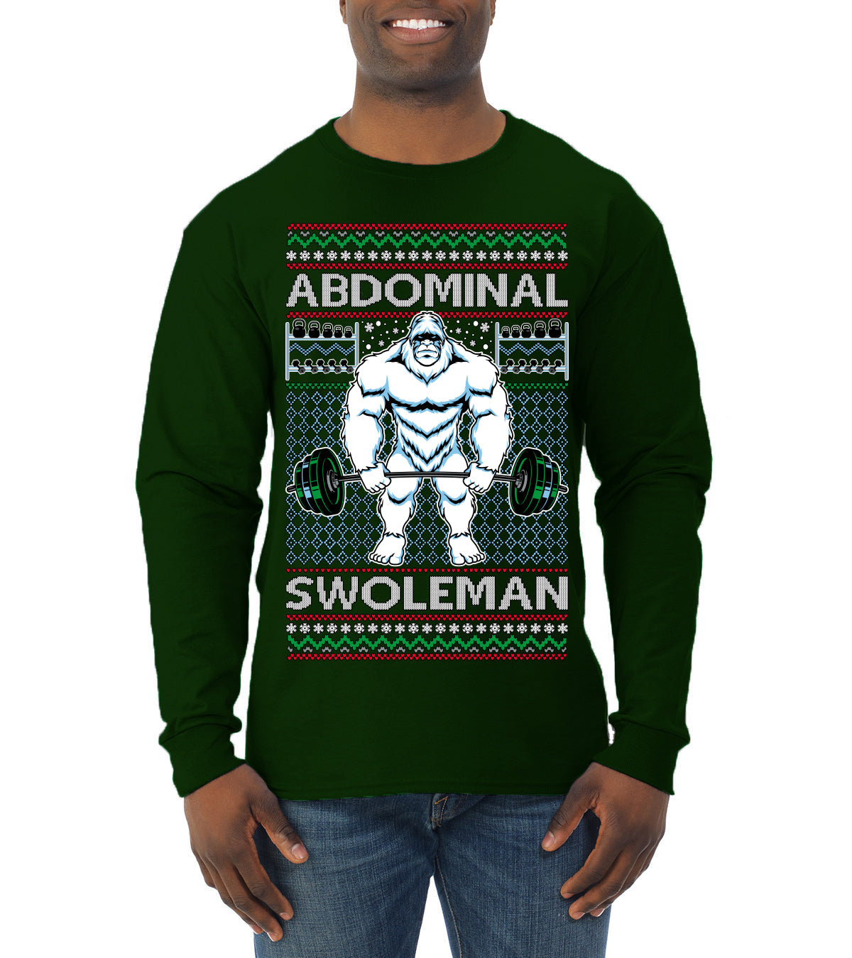 Abdominal Swoleman Fitness Yeti Ugly Christmas Sweater Mens Long Sleeve Shirt