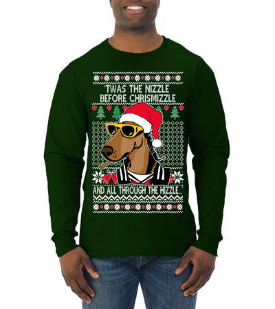 Twas The Nizzle Before Chrismizzle Gangster Dogg Rapper Ugly Christmas Sweater Mens Long Sleeve Shirt