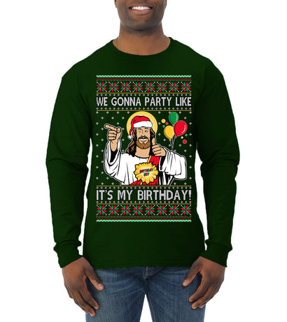 Gonna Party Like It's My Birthday Jesus Ugly Christmas Sweater Mens Long Sleeve Shirt