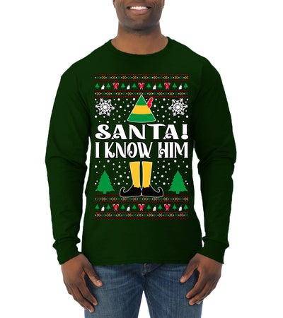 Santa! I Know Him Christmas Movie Quote  Ugly Christmas Sweater Mens Long Sleeve Shirt