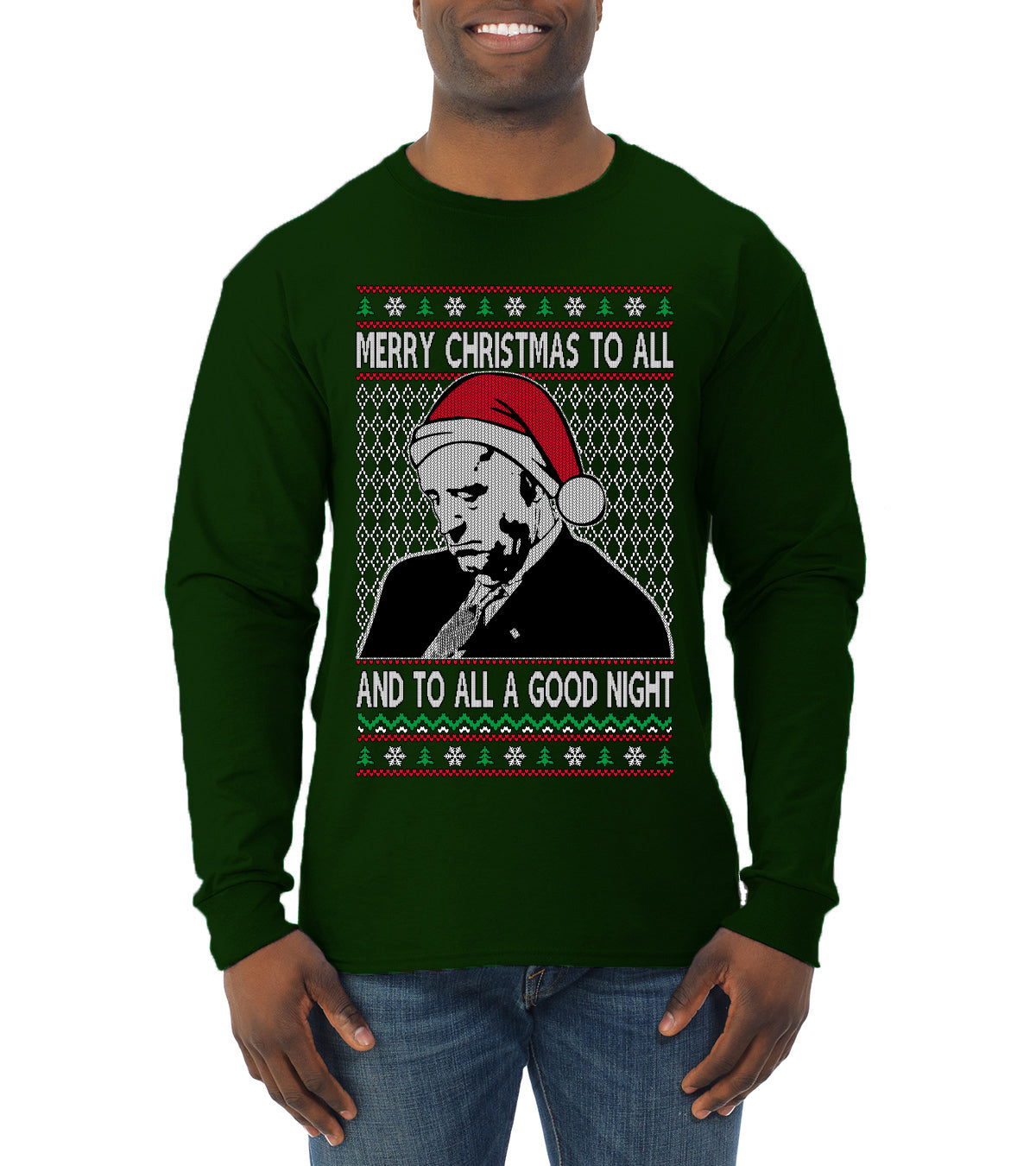 Sleepy Joe Merry Xmas To All And All A Good Night Ugly Christmas Sweater Mens Long Sleeve Shirt