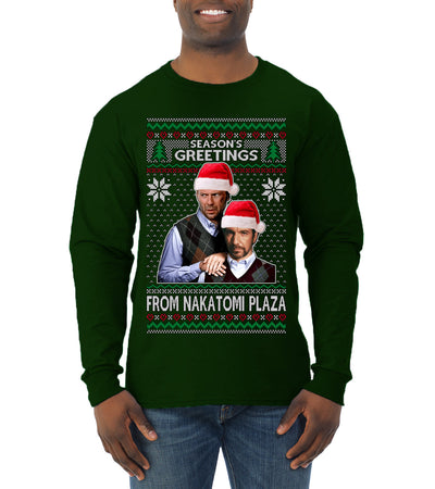 Season's Greeting From Nakatomi Plaza Ugly Christmas Sweater Mens Long Sleeve Shirt