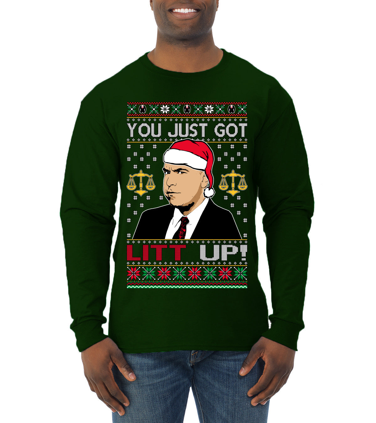 Just Got Litt Up Louis Tv Show Parody Ugly Christmas Sweater Mens Long Sleeve Shirt