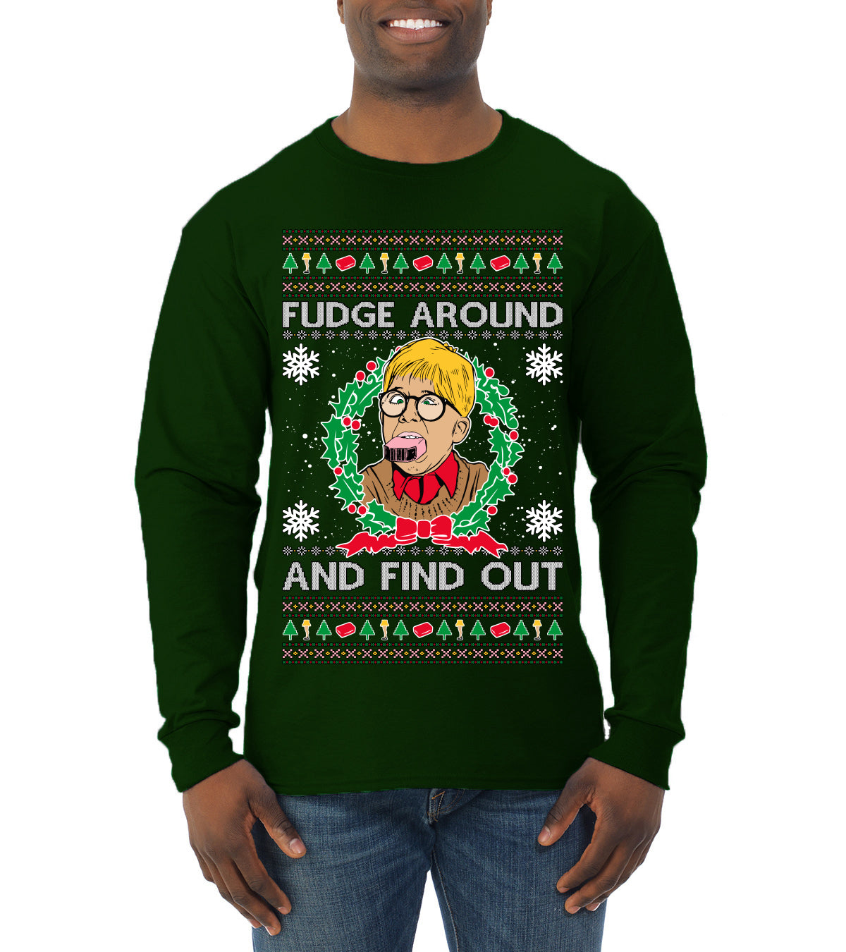 Fudge Around And Find Out Story Ugly Christmas Sweater Mens Long Sleeve Shirt