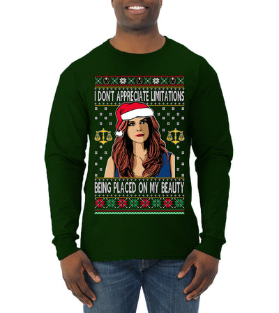 Don't Appreciate Limitations Being Placed Donna TV Show Parody Ugly Christmas Sweater Mens Long Sleeve Shirt