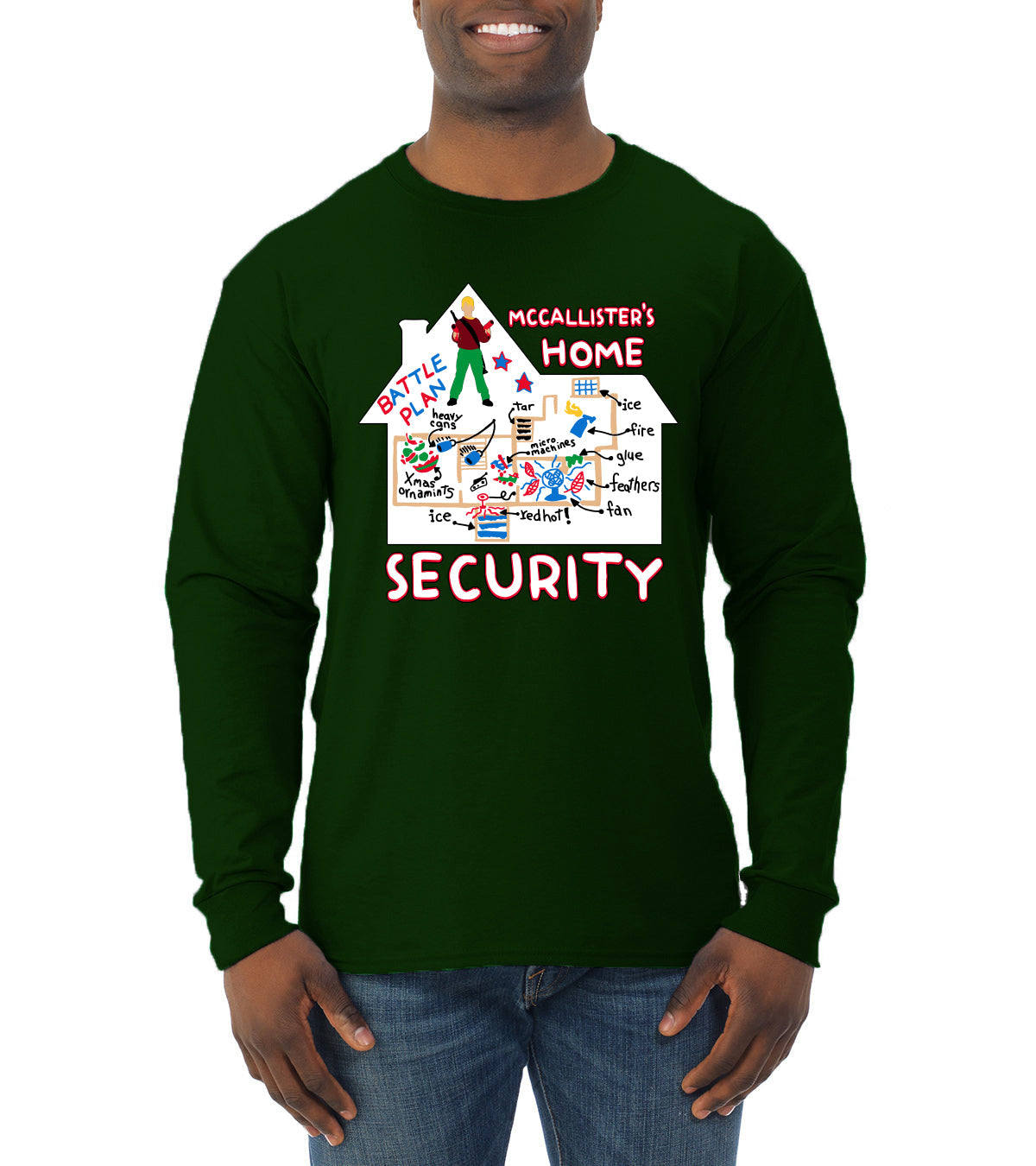 McCallister's Home Security Battle Plans Alone Christmas Mens Long Sleeve Shirt