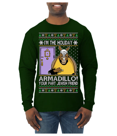 Holiday Armadillo Part Jewish TV Show Ugly Christmas Sweater Mens Long Sleeve Shirt
