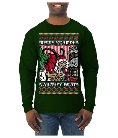 Merry Krampus Naughty Brats | Funny Ugly Christmas Sweater Mens Long Sleeve Shirt