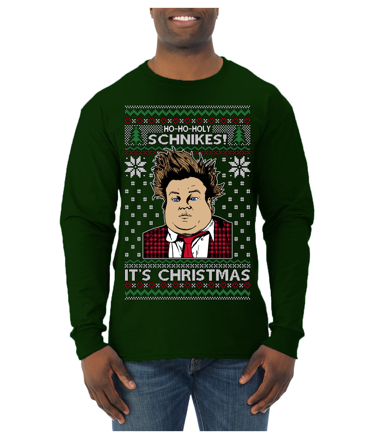 Ho Ho Holy Schnikes Funny 90s Classic Tommy Boy Movie Ugly Christmas Sweater Mens Long Sleeve Shirt