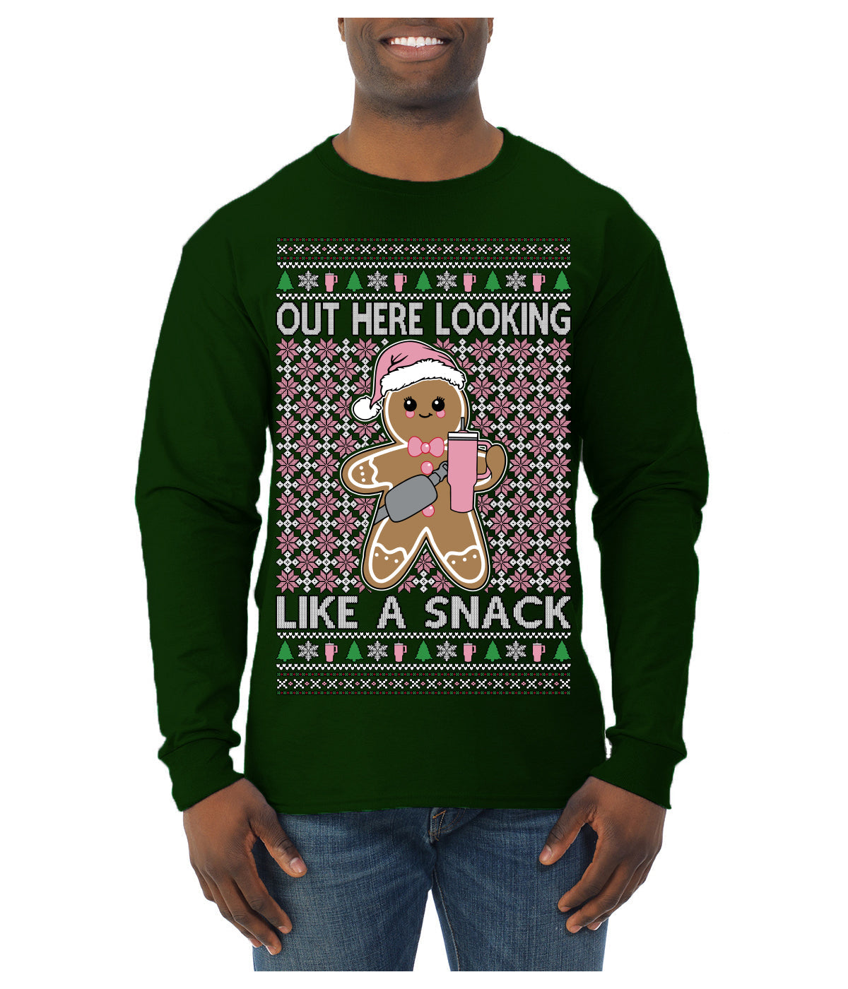 Out Here Looking Like a Snack Cute Xmas Cookie Ugly Christmas Sweater Mens Long Sleeve Shirt