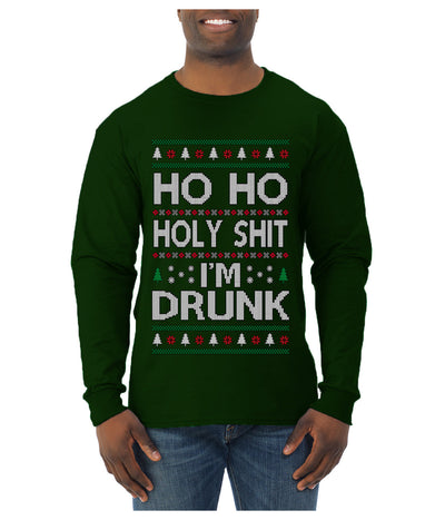 Ho Ho I'm Drunk, Funny Humor Christmas Unisex Sweater, Ugly Christmas Sweater Mens Long Sleeve Shirt