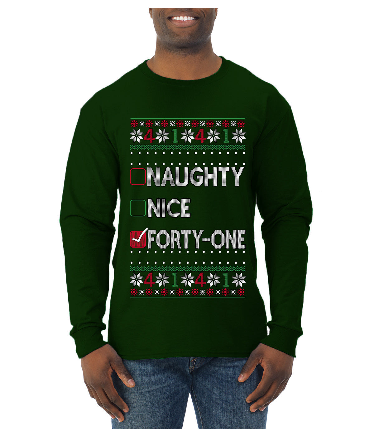 Funny Meme List Naughty, Nice, 41, Ugly Christmas Sweater Mens Long Sleeve Shirt
