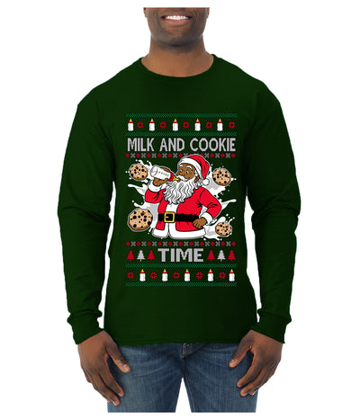 Milk And Cookie Time Christmas Sweater, Ugly Christmas Sweater Mens Long Sleeve Shirt