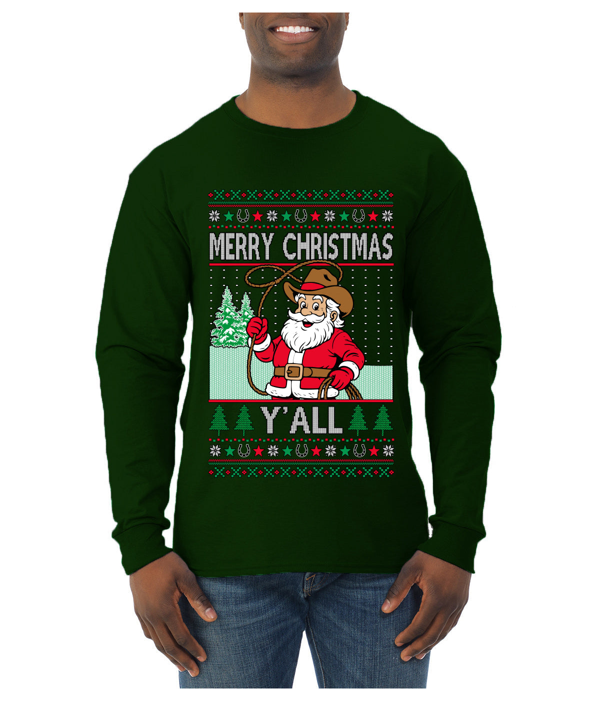 Merry Christmas Y'all Christmas Sweater, Ugly Christmas Sweater Mens Long Sleeve Shirt
