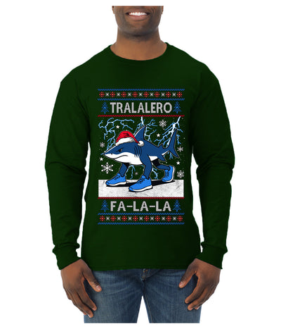 Tralalero Fa La La Brainrot, Ugly Christmas Sweater Mens Long Sleeve Shirt