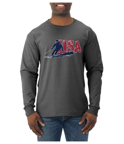 USA Winter Team Sports Fan Collection | USA Skier Sweater, Unisex Mens Long Sleeve Shirt