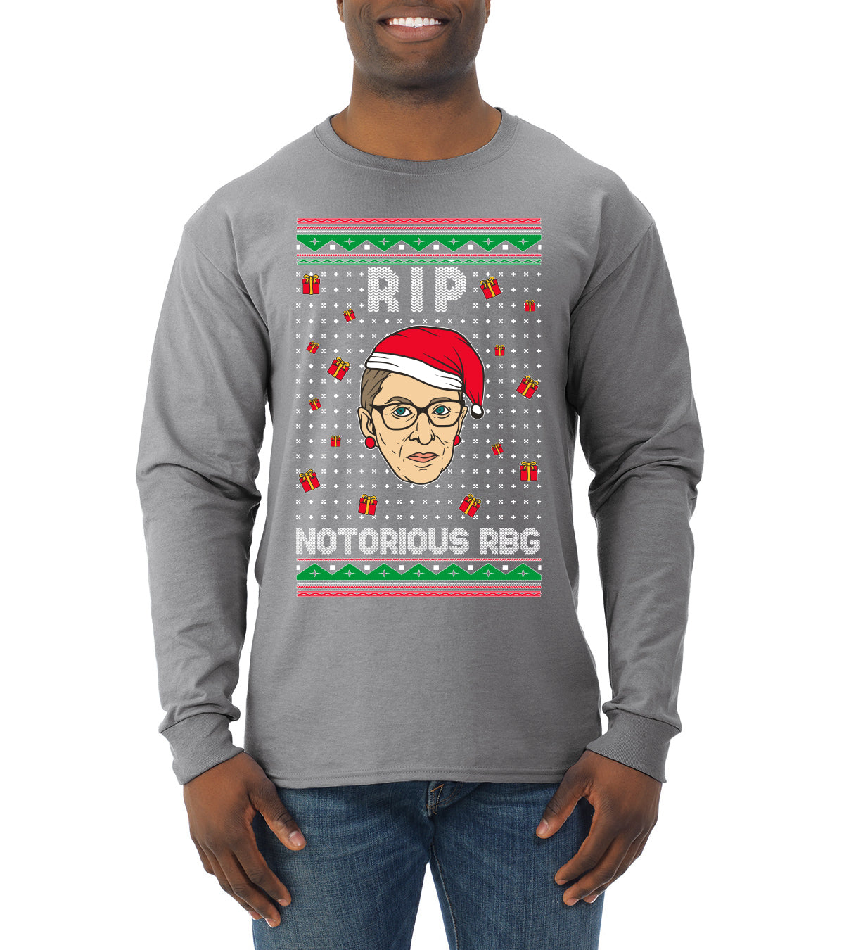 RIP Notorious RBG Ruth Bader Ginsburg Ugly Christmas Sweater Mens Long Sleeve Shirt