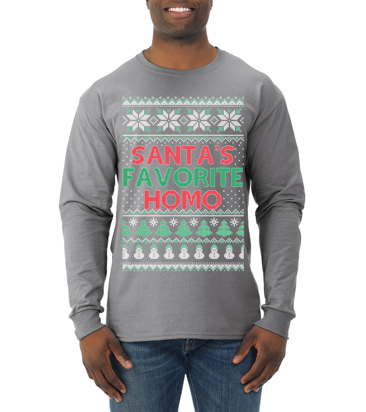Santa's Favorite Homo Ugly Christmas Sweater Mens Long Sleeve Shirt