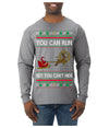You Can Run But You Can't Hide Santa Sleigh Reindeer Ugly Christmas Sweater Mens Long Sleeve Shirt