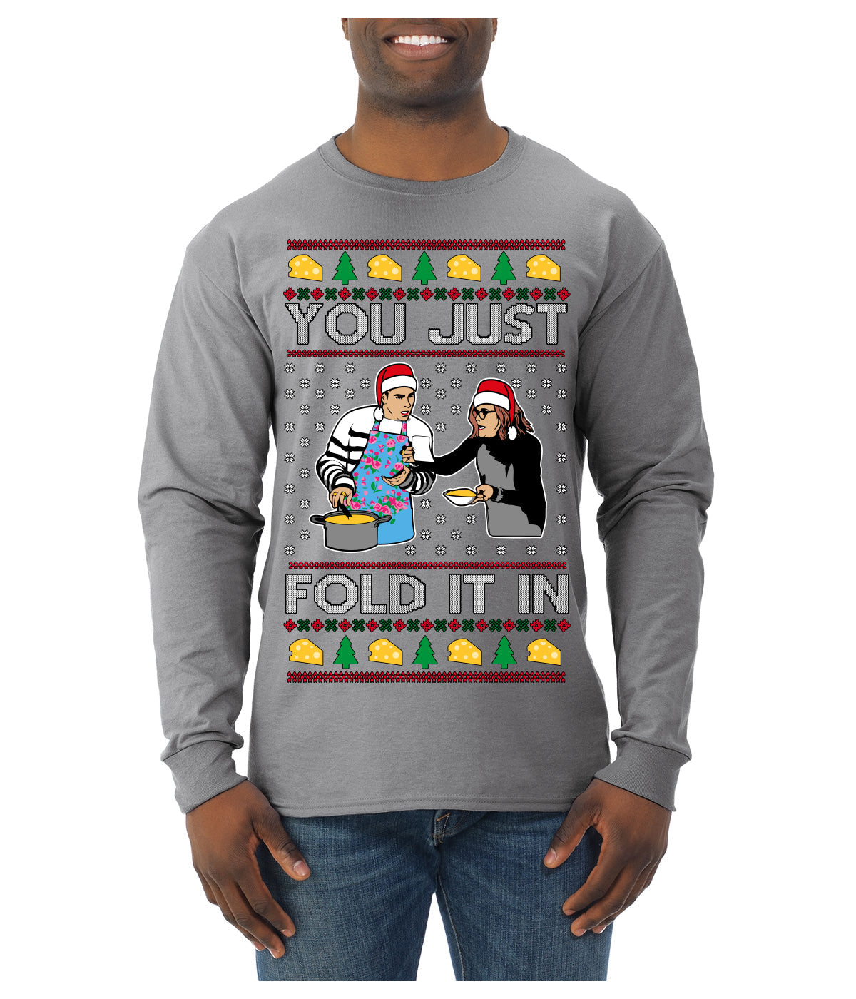 You Just Fold It In Funny Enchilada Moira David TV Sitcom Ugly Christmas Sweater Mens Long Sleeve Shirt