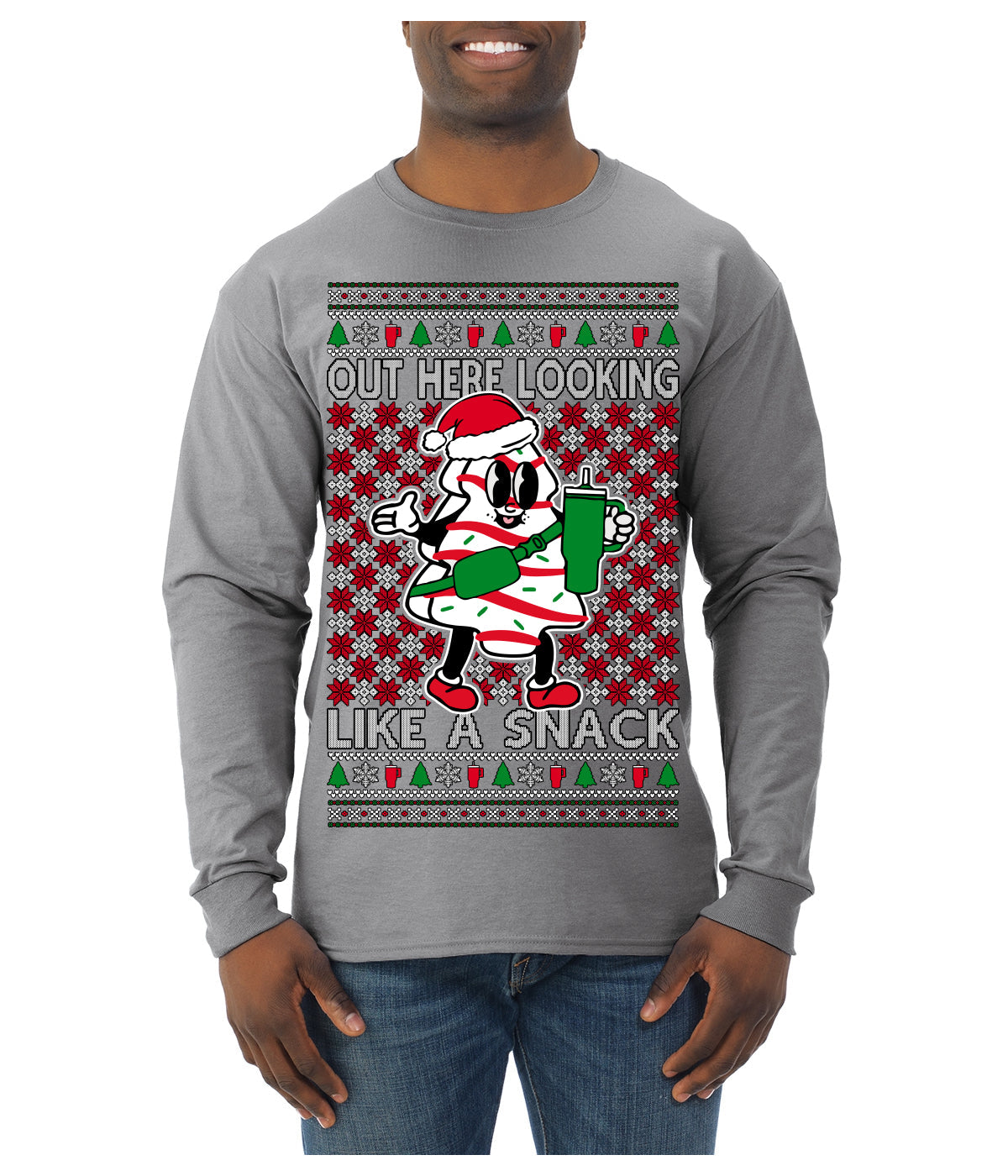 Out Here Looking Like a Snack Funny Cute Christmas Cookie Ugly Christmas Sweater Mens Long Sleeve Shirt