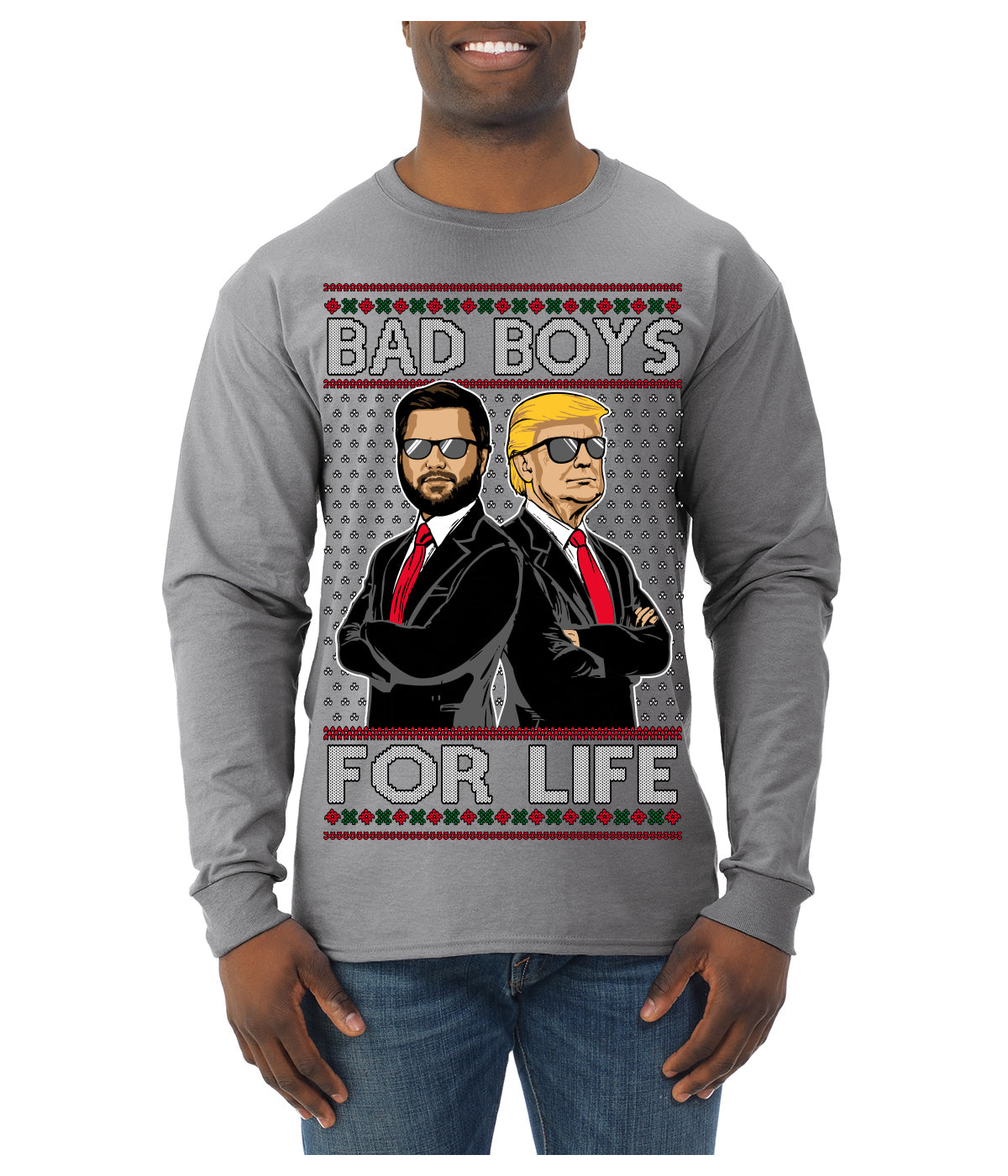 Bad Boys for Life Donald Trump JD Vance Funny 90s Movie Ugly Christmas Sweater Mens Long Sleeve Shirt