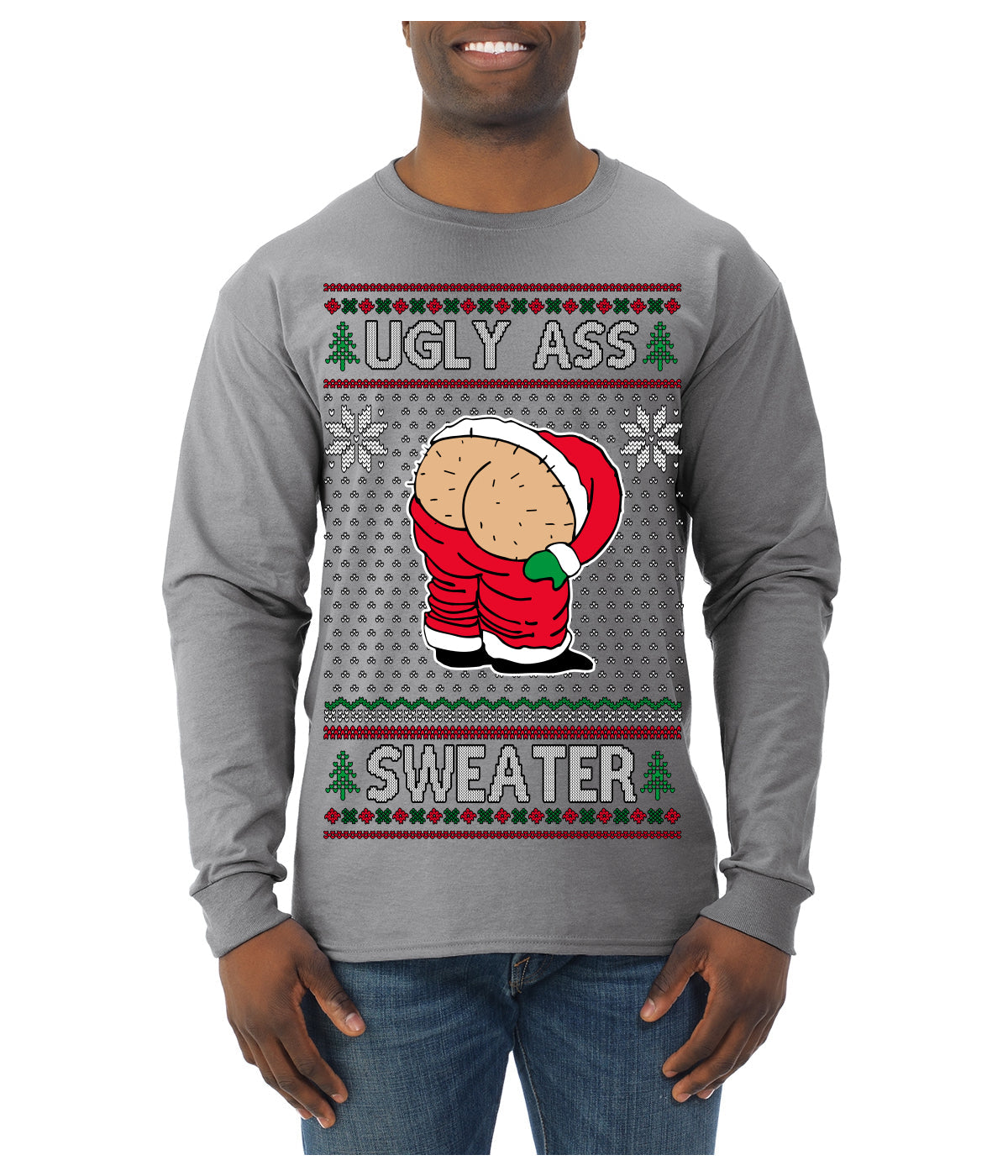 Ugly Ass Sweater Funny Santa Claus Butt Xmas Ugly Christmas Sweater Mens Long Sleeve Shirt