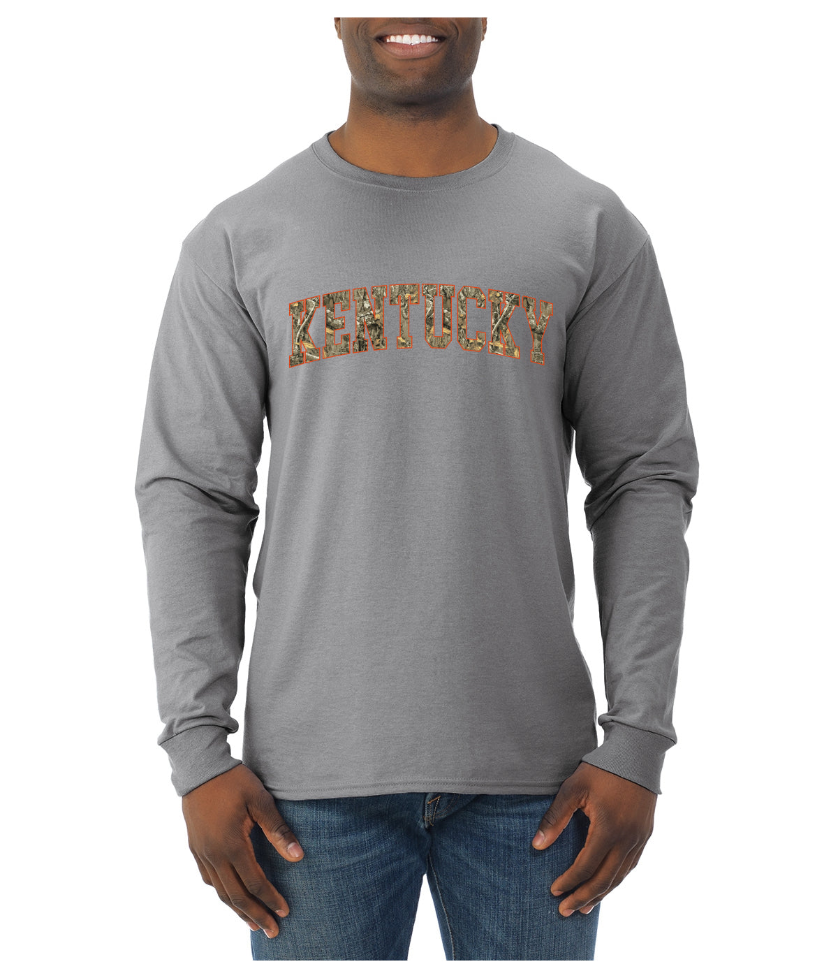 Kentucky  Camo Fill Orange Outline Sweater, Unisex Mens Long Sleeve Shirt