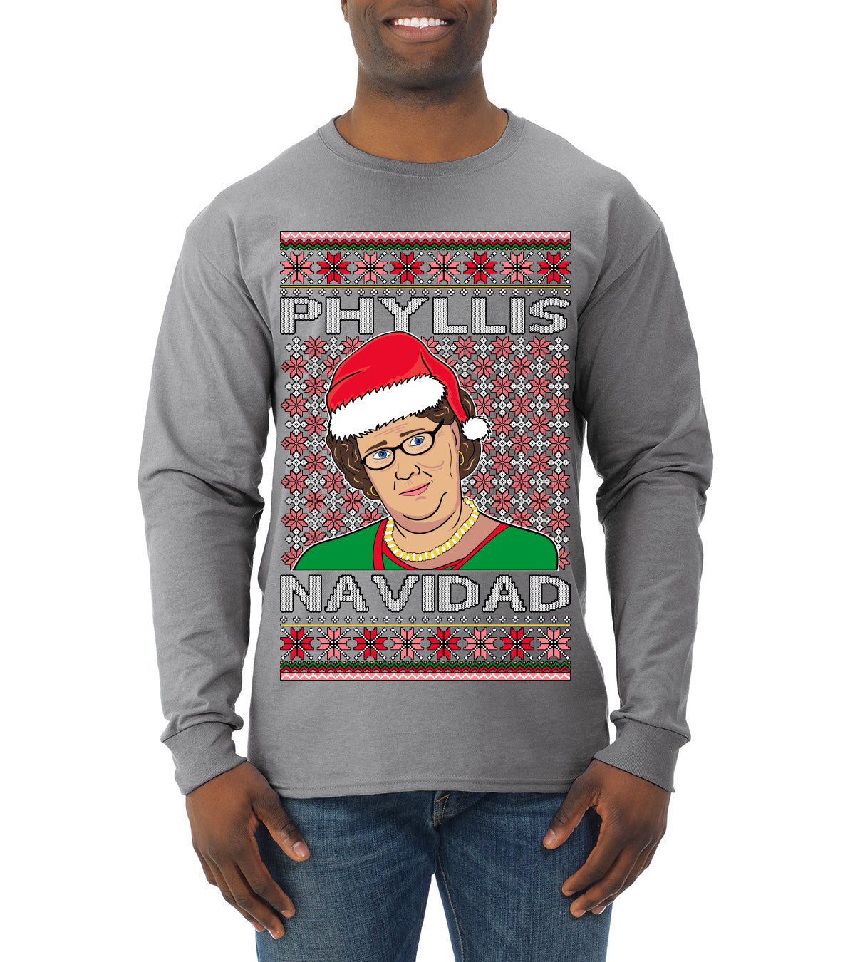 Office Phyllis Navidad Happy Holiday Ugly Christmas Sweater Mens Long Sleeve Shirt
