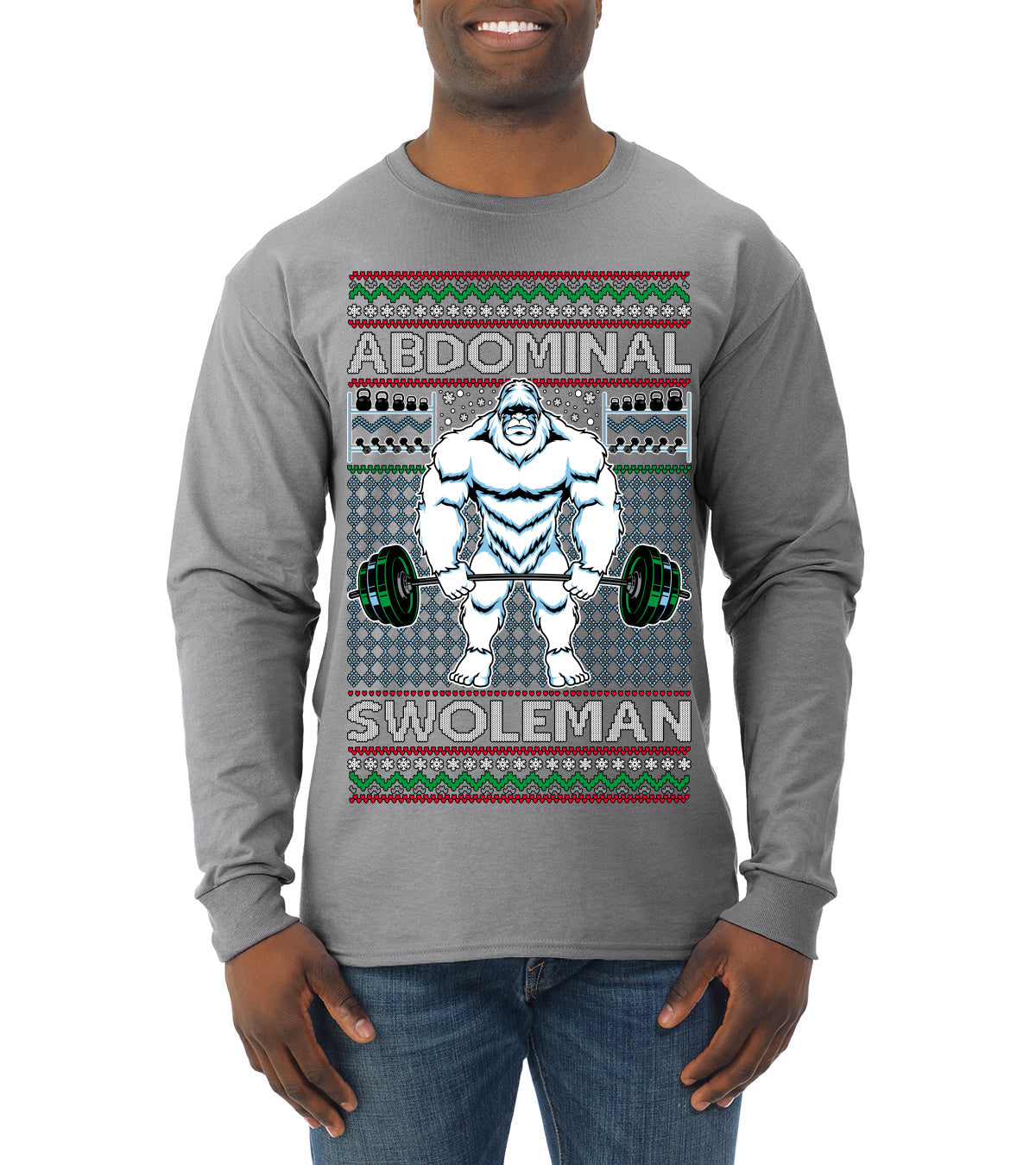 Abdominal Swoleman Fitness Yeti Ugly Christmas Sweater Mens Long Sleeve Shirt