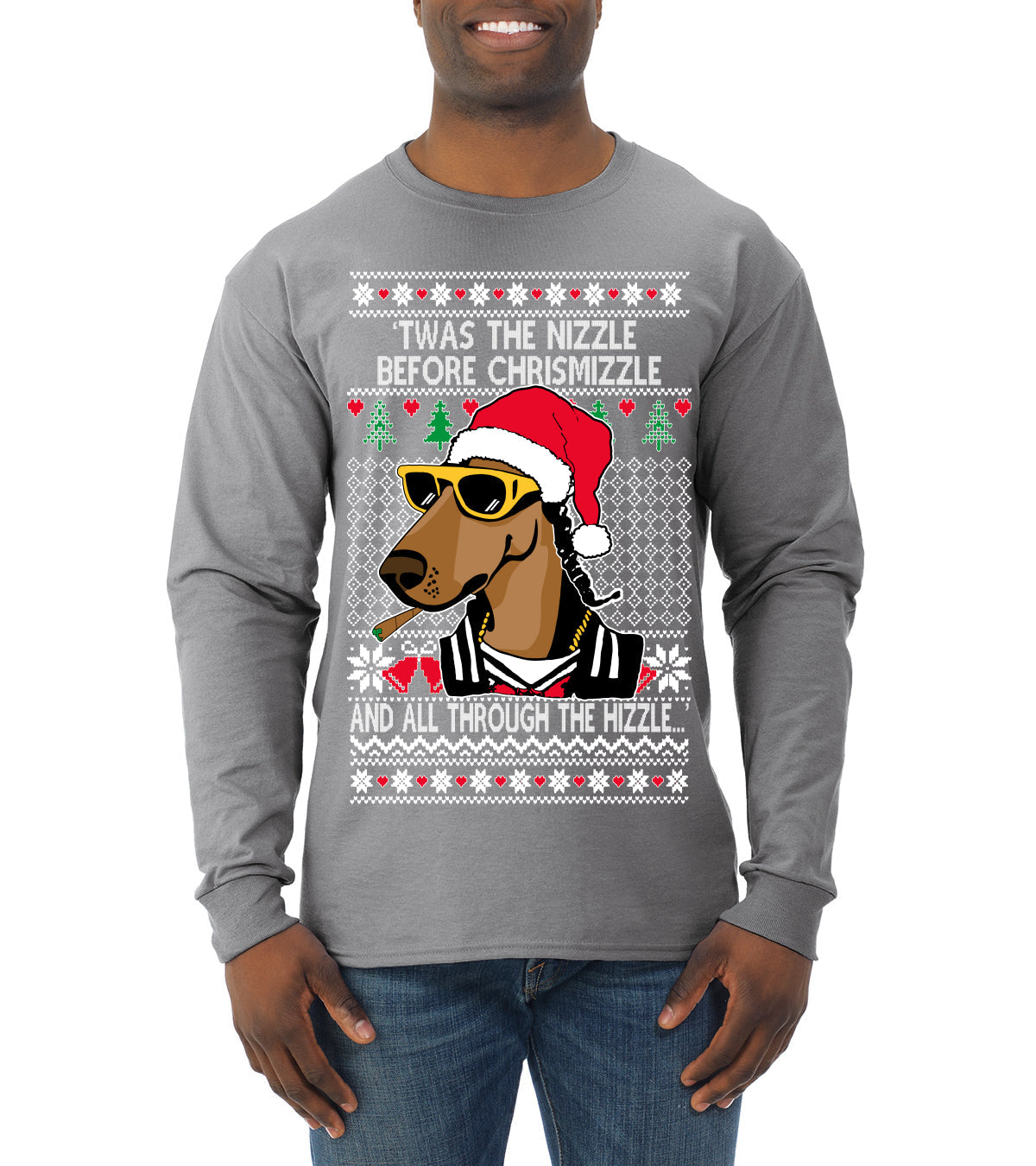 Twas The Nizzle Before Chrismizzle Gangster Dogg Rapper Ugly Christmas Sweater Mens Long Sleeve Shirt