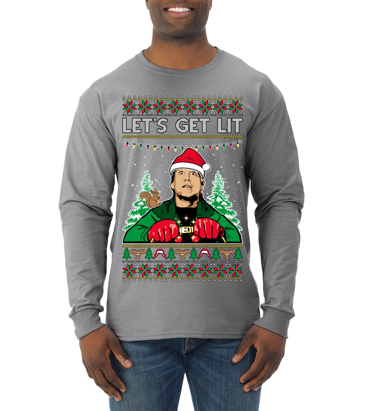 Let's Get Lit Clark Vacation Ugly Christmas Sweater Mens Long Sleeve Shirt