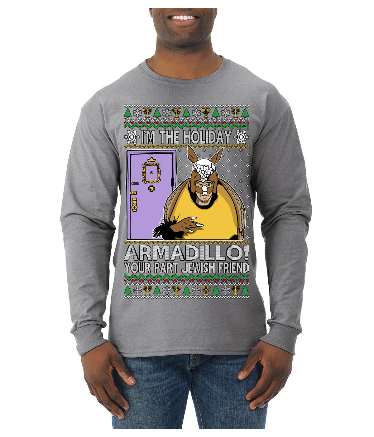 Holiday Armadillo Part Jewish TV Show Ugly Christmas Sweater Mens Long Sleeve Shirt