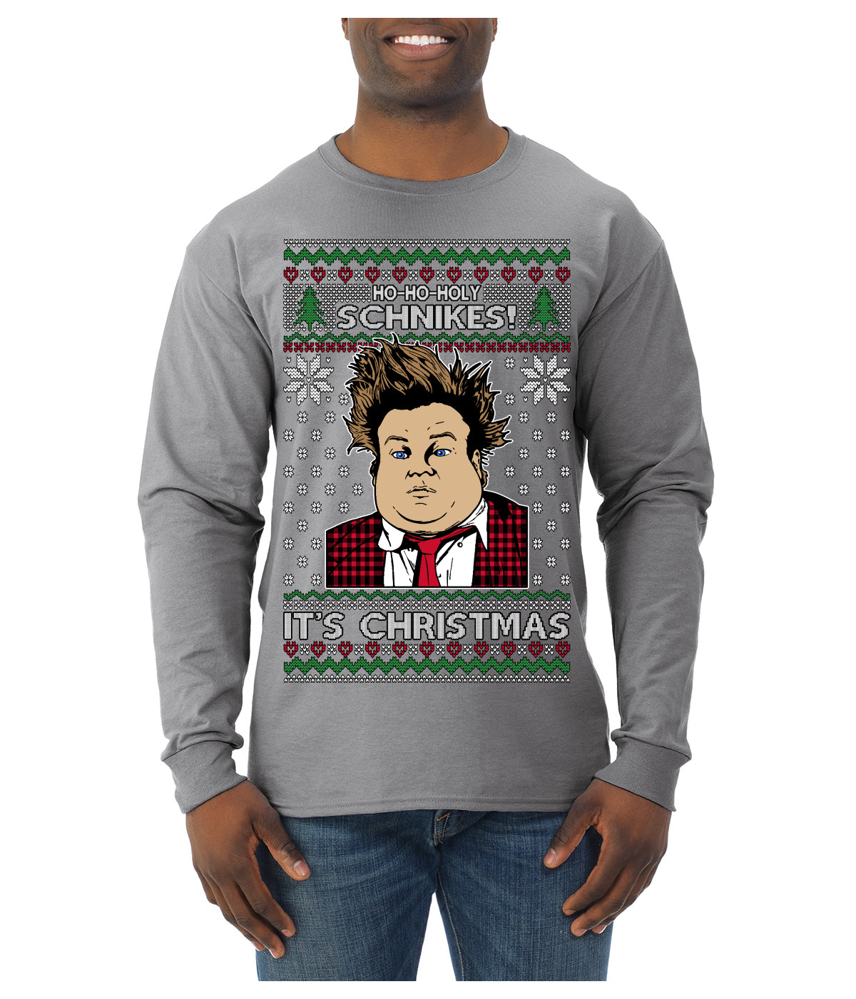 Ho Ho Holy Schnikes Funny 90s Classic Tommy Boy Movie Ugly Christmas Sweater Mens Long Sleeve Shirt