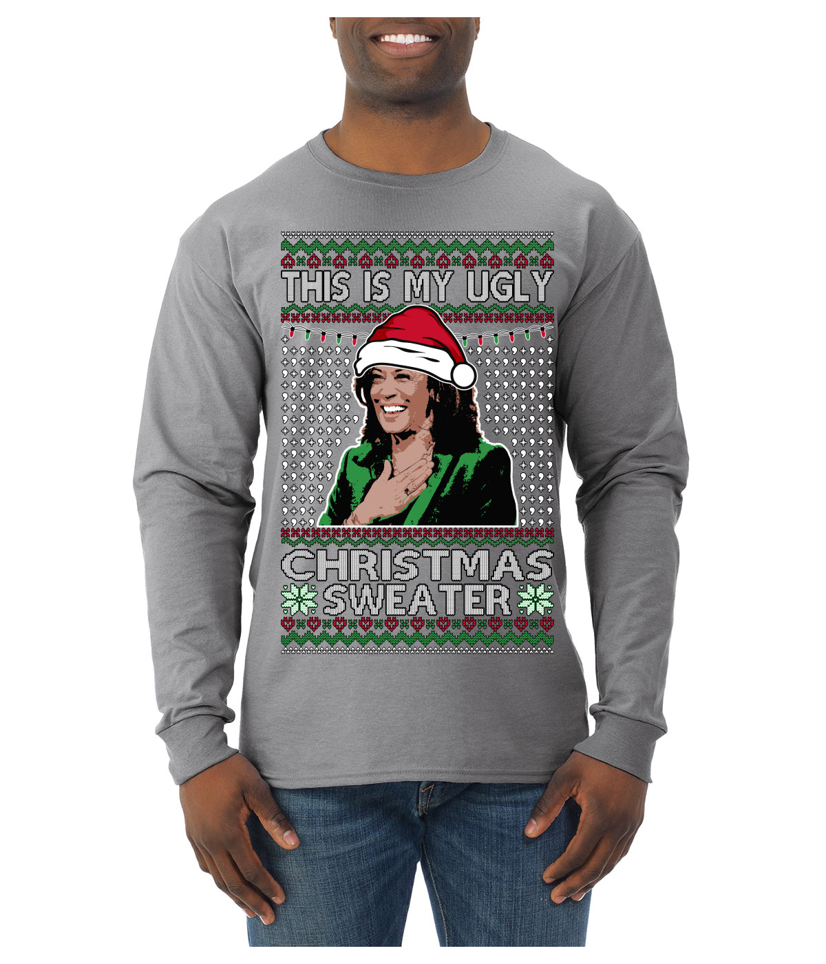 This Is My Ugly Sweater Funny Santa Kamala Harris Ugly Christmas Sweater Mens Long Sleeve Shirt