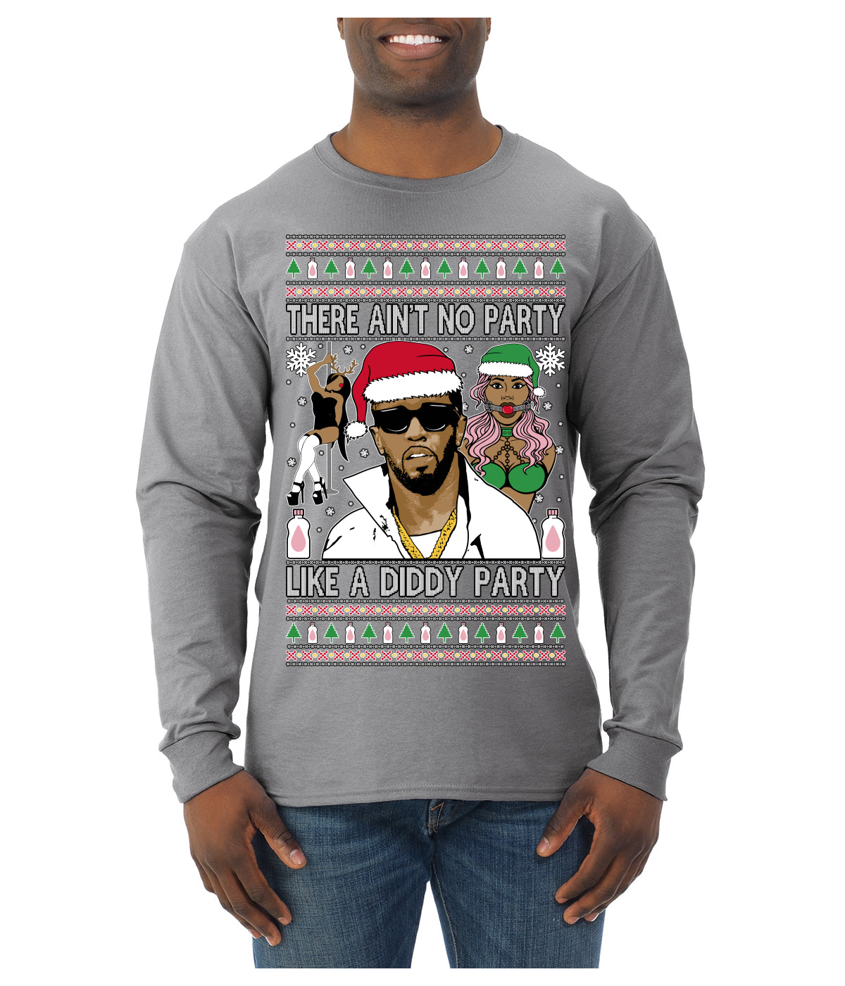 There Ain't No Party Like a Diddy Party Viral Music Meme Ugly Christmas Sweater Mens Long Sleeve Shirt